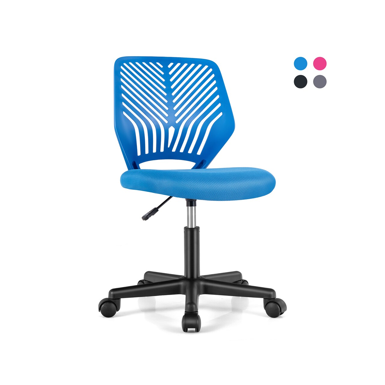 Height-Adjustable Office Desk Chair with Universal Casters and Ergonomic Curved Backrest